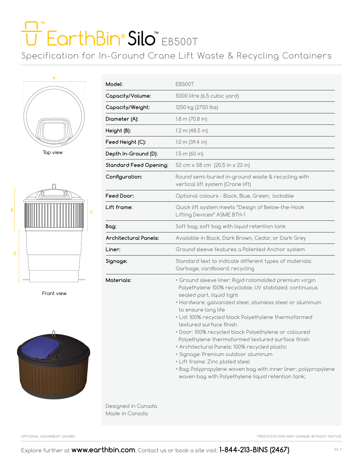 EarthBin SILO 500T specification sheet