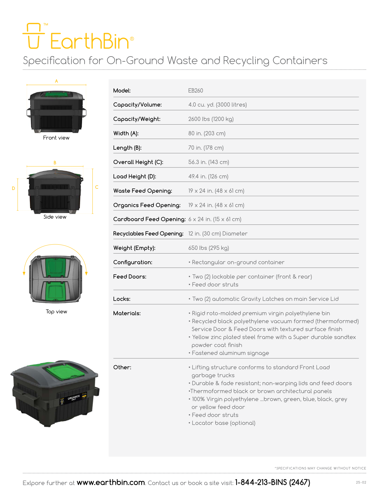 EarthBin EB260 specification sheet